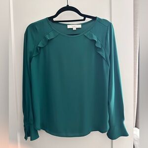 LOFT  Green Ruffle Top XS